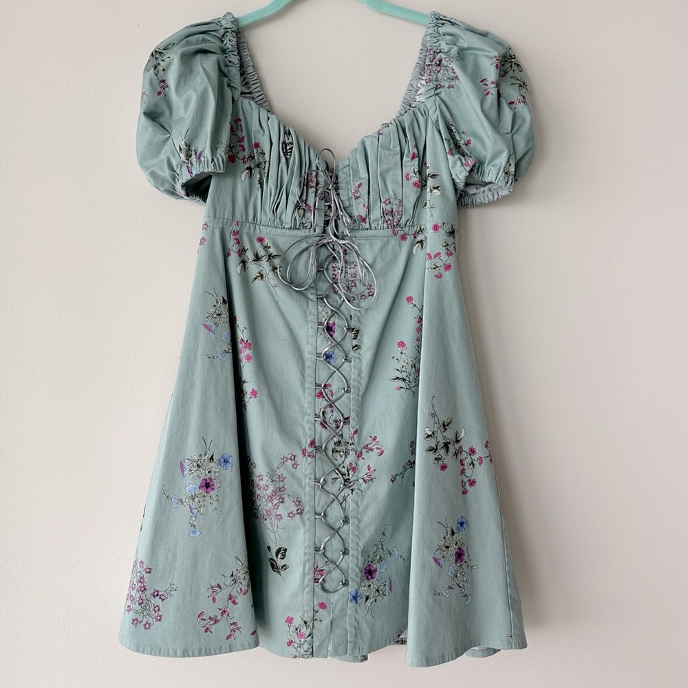 GRASH COTTON MINI DRESS IN GREEN